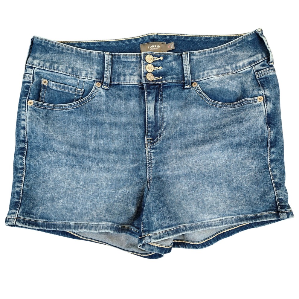Torrid Womens SZ 16 Acid Wash Denim High Rise Shorts Blue Cotton Blend Y2K Boho